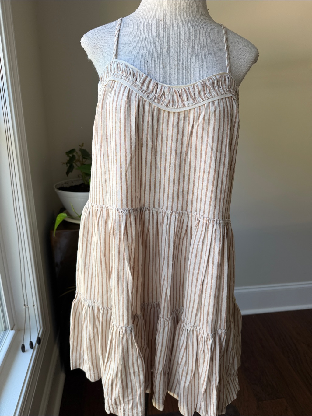 Salt Water Luxe Cream & Tan Striped Tiered Mini Dress